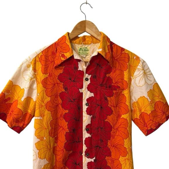 Vtg RARE Ui-Maikai Hawaiian Shirt Medium BARKCLOTH Cotton RN#26300 Floral Stain - Picture 3 of 12